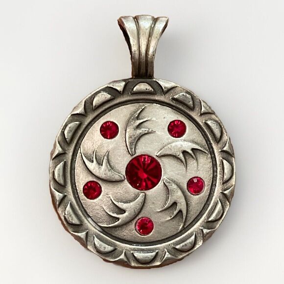 BICO Australia Red Swarovski Crystal Silver Plated Pewter Medallion Pendant - Picture 1 of 9